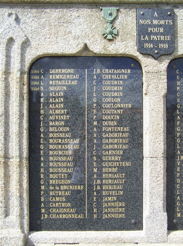 Le nom de Guicheteau sur le monument aux Morts de La Gaubretière