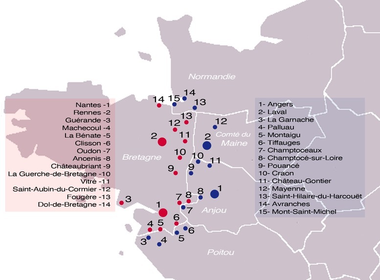 Carte des places fortes des Marches de Bretagne